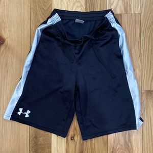 Under Armour black and silver with white logo shorts